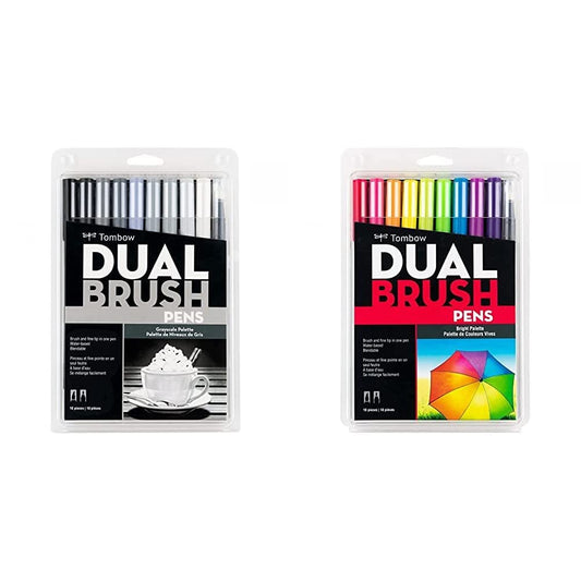 Tombow Dual Brush Pen Marcadores Artísticos de Doble Punta - Escala de grises - Paquete de 10 unidades - Dual Brush Pen + Dual Brush Pen