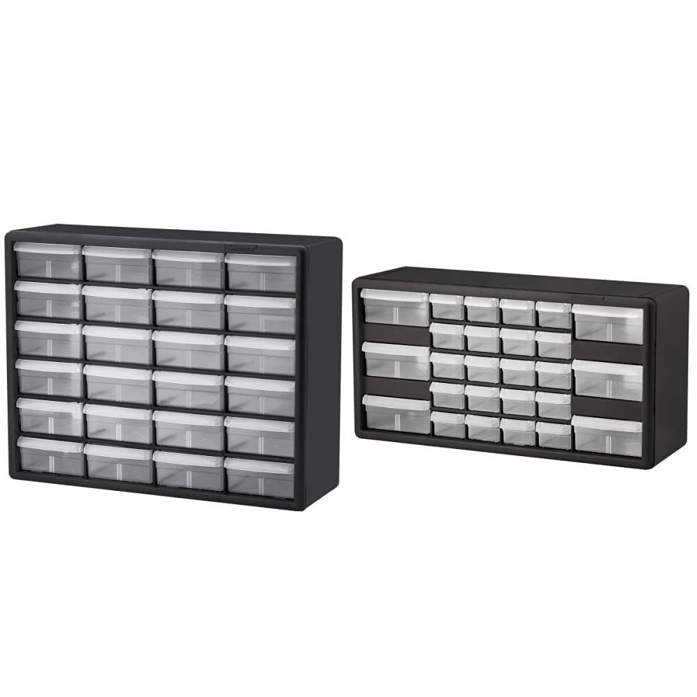 Akro-Mils 10124 24 Gavetas para Almacenamiento, Negro + 10126 26 Drawer Plastic Parts Storage Hardware and Craft Cabinet, 20-Inch by 10-Inch by 6-1/2-Inch, Black
