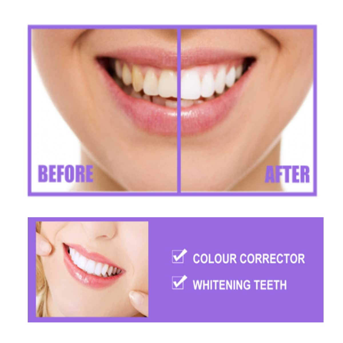 YUHUA - Pasta de Dientes Morada para Blanquear y Limpiar Dientes Sensibles, Correctora de Color V34 (1 Unidad)