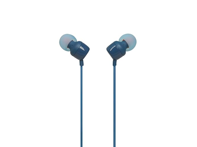 JBL Tune 110 - Auriculares intrauditivos de Sonido de Graves Puro, Control Remoto de 1 botón, micrófono y Cable Plano sin enredos (Azul)