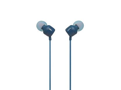 JBL Tune 110 - Auriculares intrauditivos de Sonido de Graves Puro, Control Remoto de 1 botón, micrófono y Cable Plano sin enredos (Azul)