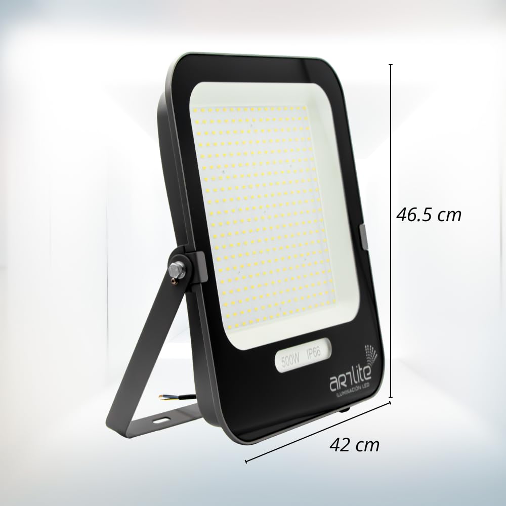 Reflector LED SMD Cuadrado Slim 500W Blanco Frío, 6500K, 62,500 Lúmenes, Aluminio + Vidrio, Alta Potencia, Resistente a Climas Extremos