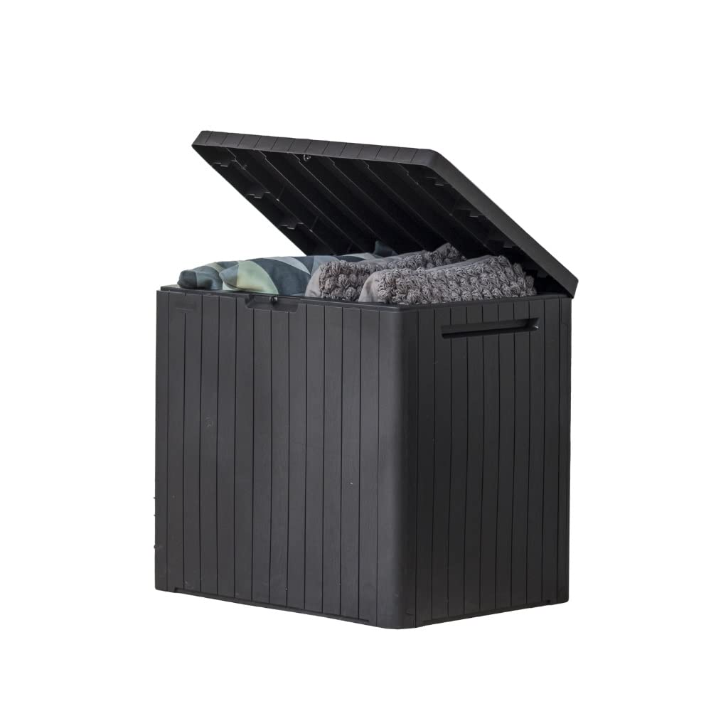 Keter City - Caja de resina de 30 galones para muebles de patio, accesorios de alberca y almacenamiento para juguetes al aire libre, color gris