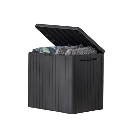 Keter City - Caja de resina de 30 galones para muebles de patio, accesorios de alberca y almacenamiento para juguetes al aire libre, color gris