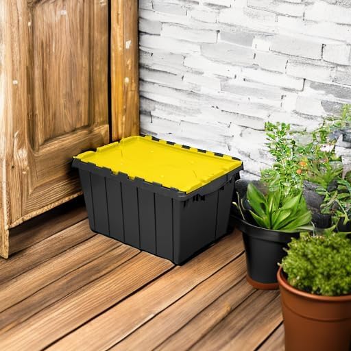 Akro-Mils KeepBox - Contenedor de almacenamiento de 12 galones, caja de almacenamiento de plástico apilable y anidable con tapa adjunta, bolsa transparente para garajes, armarios y mudanzas, 21-1/2 x