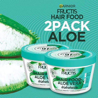 Kit Garnier Fructis HairFood Aloe Vera mascarilla para cabello 2Pack | Mascarilla para cabello de hidratación profunda para cabello deshidratado, 350ml c/u, fórmula 98% natural.
