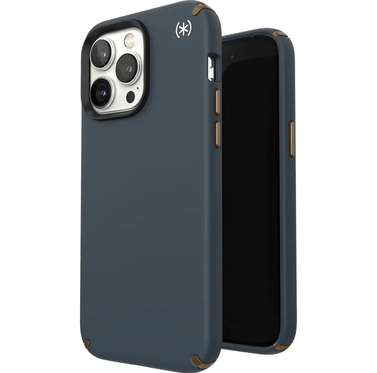 Speck Presidio2 Pro Funda Compatible con iPhone 14 Pro MAX, Protección Caídas 4m, Bisel Elevado, Protección Antimicrobiana - Carbón/Bronce