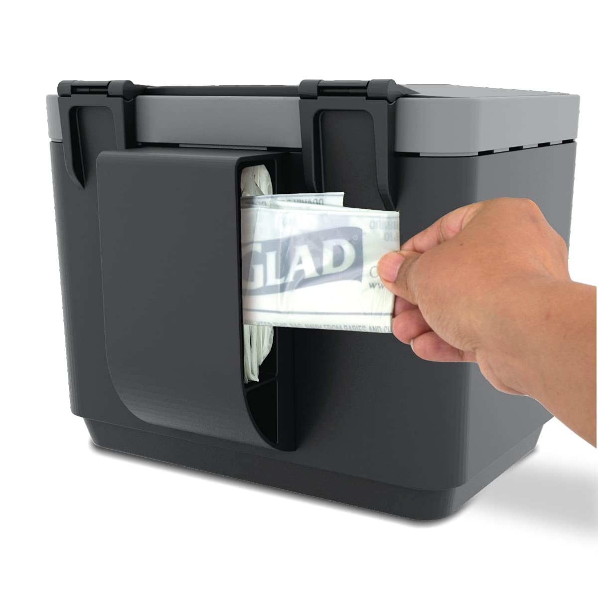 Glad Contenedor de Compost para Cocina, 1.5 galones | Contenedor de plástico con Cesta Interior extraíble, Soporte de Almacenamiento para Bolsas y filtros de Bloqueo de olores de Carbono, Gris