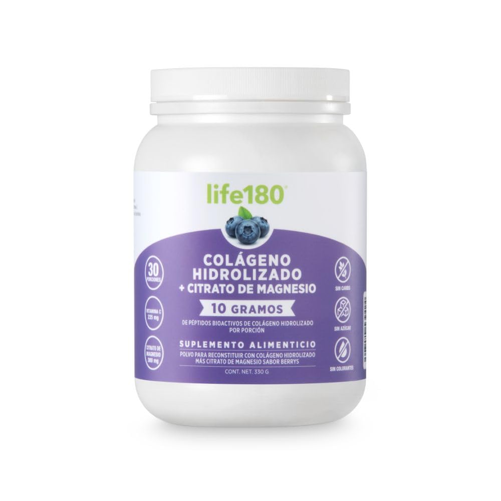 Life180 Colágeno Hidrolizado con Biotina y Vitamina E Sabor Naranja, Pack de 2 - Citrato de Magnesio - 450 g (Paquete de 1)