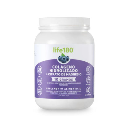 Life180 Colágeno Hidrolizado con Biotina y Vitamina E Sabor Naranja, Pack de 2 - Citrato de Magnesio - 450 g (Paquete de 1)
