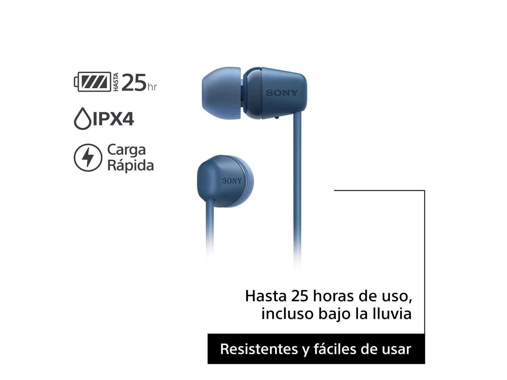 Sony WI-C100 - Audífonos inalámbricos intraauriculares con Banda para el Cuello y micrófono para Llamadas con Manos Libres, Azul, WIC100/L (Versión Nacional)