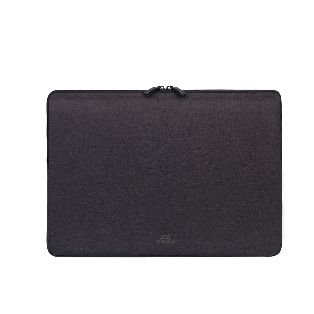 Rivacase 7704 Elegante Funda Negra para Laptop hasta 14". Fabricada con RPET Ecológico Reciclado, Resistente al Agua, Doble Cierre, Protección contra Golpes Accidentales Colección Suzuka