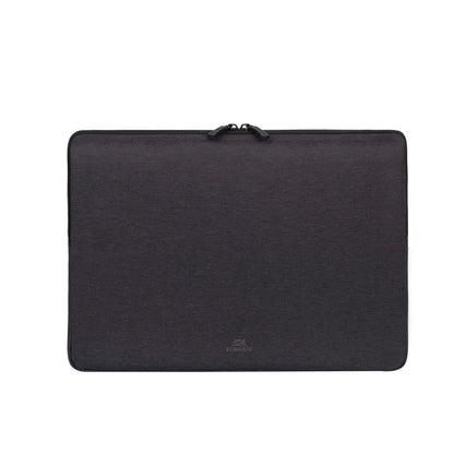 Rivacase 7704 Elegante Funda Negra para Laptop hasta 14". Fabricada con RPET Ecológico Reciclado, Resistente al Agua, Doble Cierre, Protección contra Golpes Accidentales Colección Suzuka