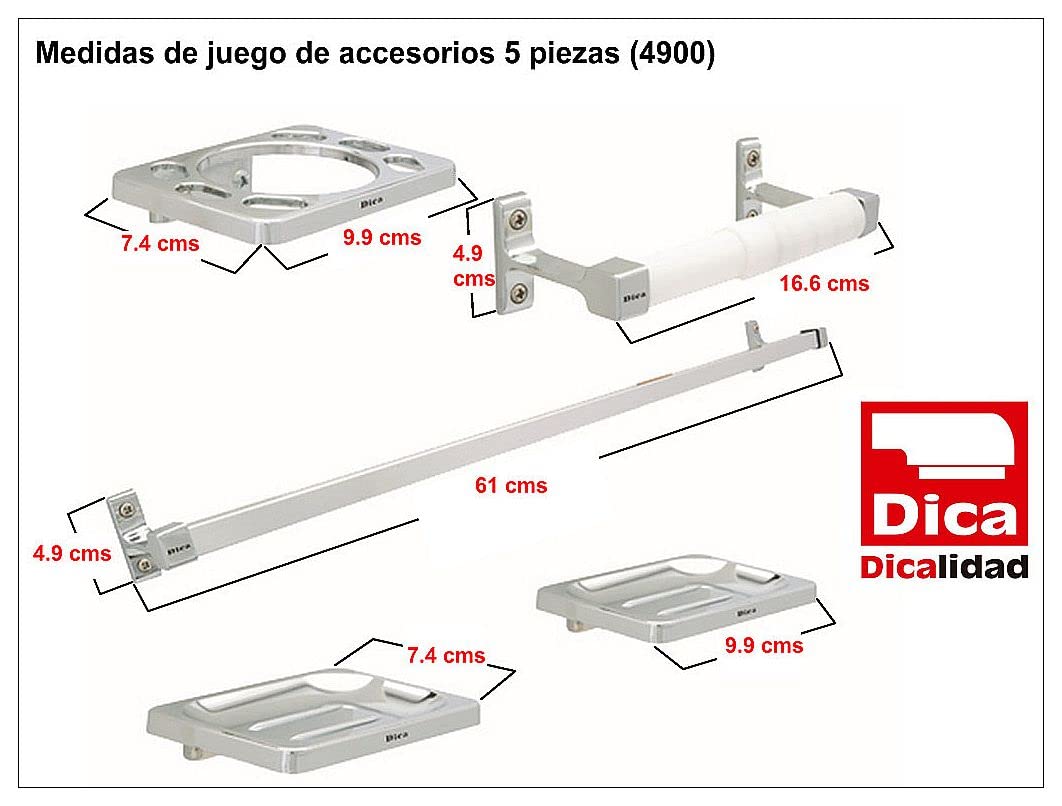 DICA, Juego de Accesorios 5 Piezas, Zamac, Acabado Cromo, 3 Años de Garantia, 4900