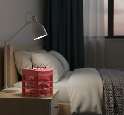 Italhome Cajonera de Plástico Sesia Salmon, Mini Organizador de Escritorio Multiusos con 3 Cajones Transparentes