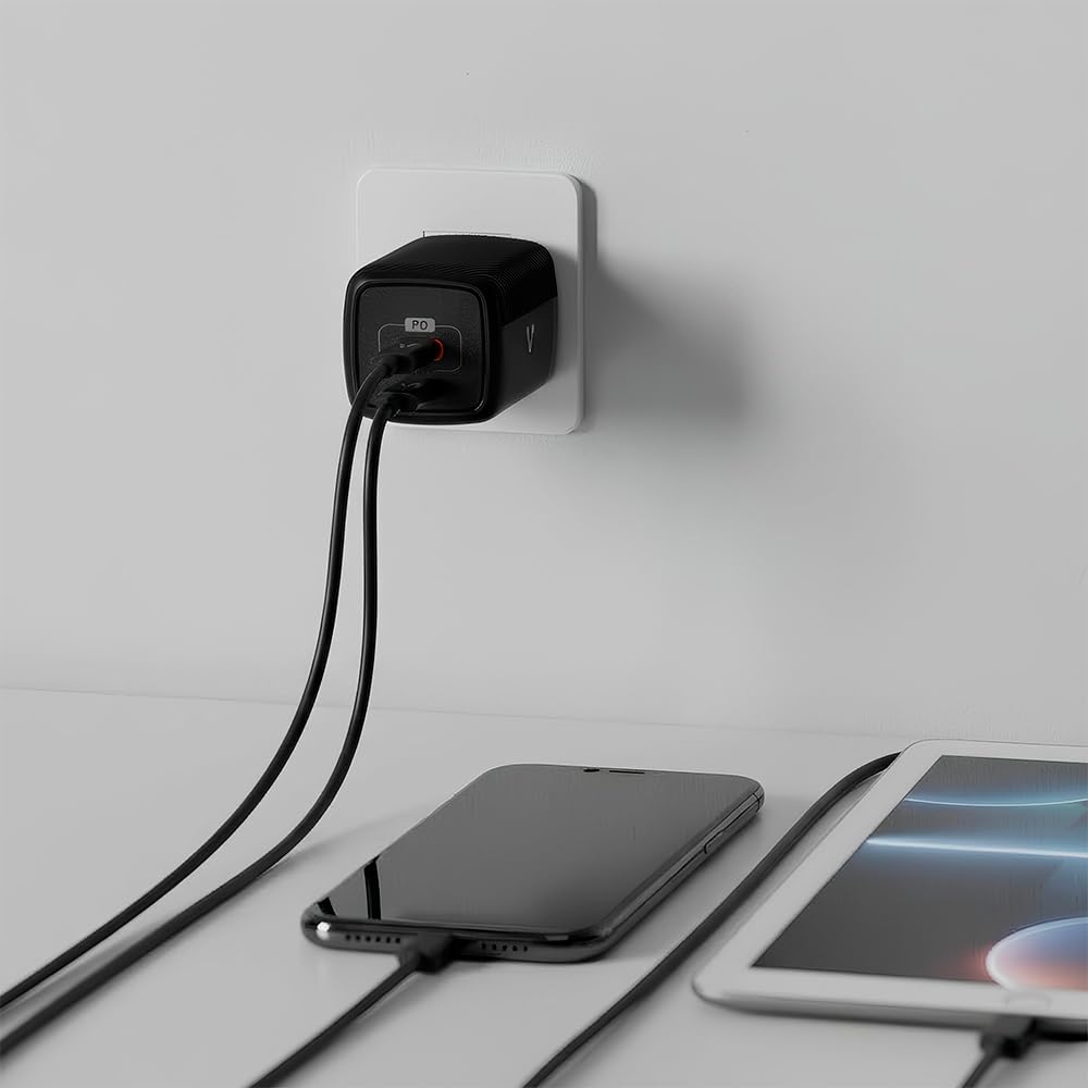 Vorago Cargador de Pared USB-C 45W GAN PD 2 Puertos Carga Rápida AU-402-BK Compacto