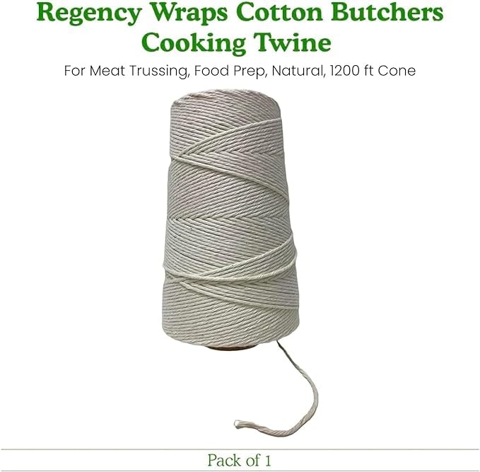 Regency Wraps - Cordel de Cocina para carniceros, Hecho de algodón Natural Pesado para Trussing de Pavo y preparación de Carne para Asar Cono de 1000 pies, Aprox. 1 Libra Paquete de 1