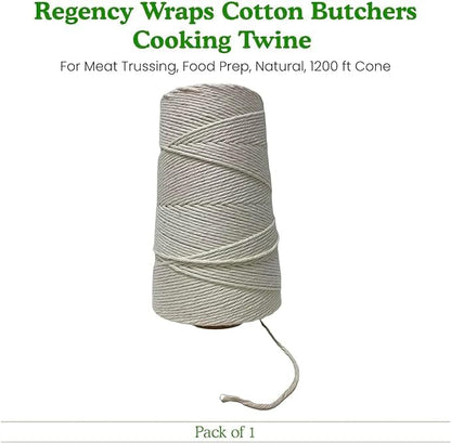Regency Wraps - Cordel de Cocina para carniceros, Hecho de algodón Natural Pesado para Trussing de Pavo y preparación de Carne para Asar Cono de 1000 pies, Aprox. 1 Libra Paquete de 1