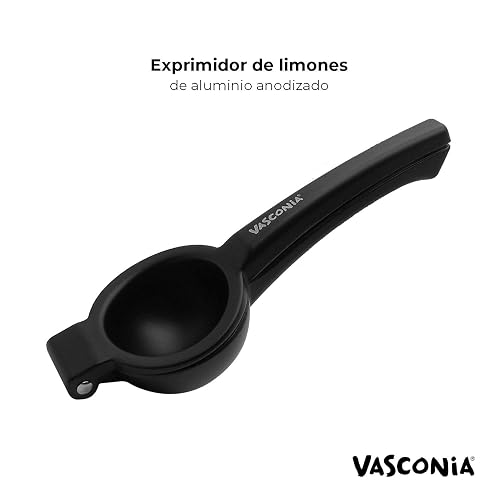 Vasconia | Exprimidor de Limones y Cítricos Esencial Aluminio Negro Mate | Aluminio anodizado, Exprime cítricos, Remache reforzado, Asas ergonómicas, Agarre cómodo, Fácil uso, Larga durabilidad