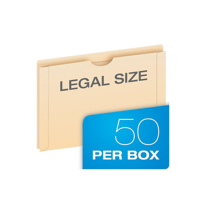 Pendaflex Chaquetas de archivo, tamaño legal, manila, expansión de 2 pulgadas, pestañas reforzadas de corte recto con corte de pulgar, 50 por caja (23200EE), beige