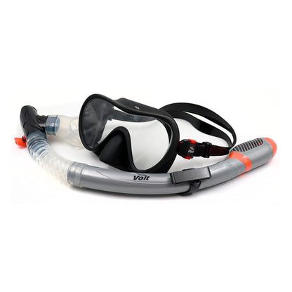 Voit Set de Esnórquel y Visor para Adulto, Silicona Hipoalergénica, Visor con Vidrio Templado, Válvula de Purga, Negro y Gris