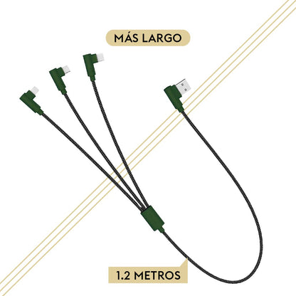 Cable Hune Sustentable 3en1 Microusb, Tipo C Y Lightning 90° (Bosque)