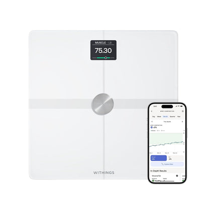 WITHINGS Body Smart - Báscula precisa para peso corporal y porcentaje de grasa, composición corporal Wi-Fi y Bluetooth, báscula de peso para bebé, báscula inteligente compatible con Apple Health,