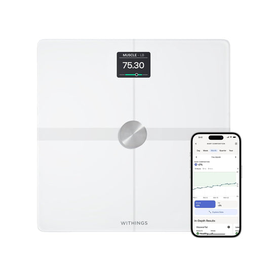 WITHINGS Body Smart - Báscula precisa para peso corporal y porcentaje de grasa, composición corporal Wi-Fi y Bluetooth, báscula de peso para bebé, báscula inteligente compatible con Apple Health,