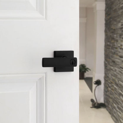 Kwikset - Manija de puerta de entrada Breton con cerradura y llave, palanca reversible con llave segura, para entrada frontal y dormitorios, negro mate, resistente a la púa Smartkey Rekey Security y