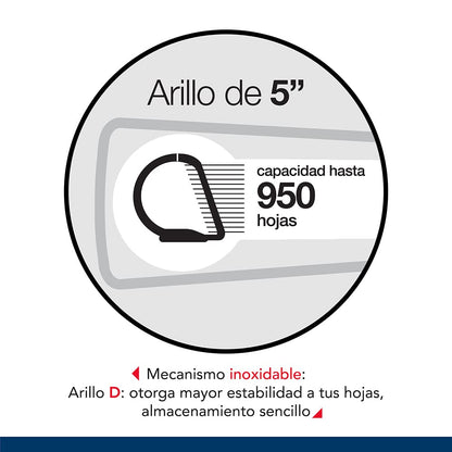 Wilson Jones Carpeta Arillo Tipo D 5 Pulgadas para 950 Hojas Tamaño Carta Color Blanco
