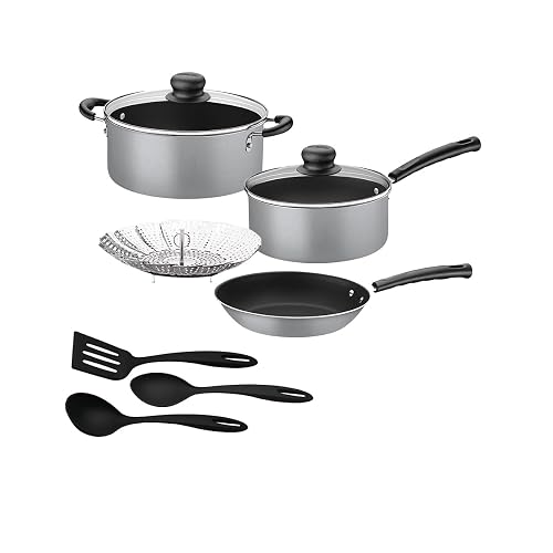 Tramontina Batería Primaware Antiadherente Starflon Max 9 Pz | Gris, con vaporera, aluminio, antiadherente sin PFOA, mangos antitérmicos