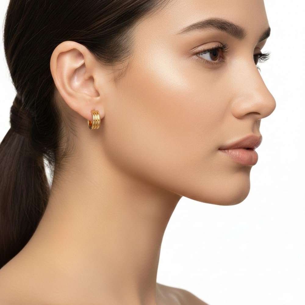 Napier Aretes Bitono Para Mujer | Mediano, dorado flutted hoop trio, mix de aretes
