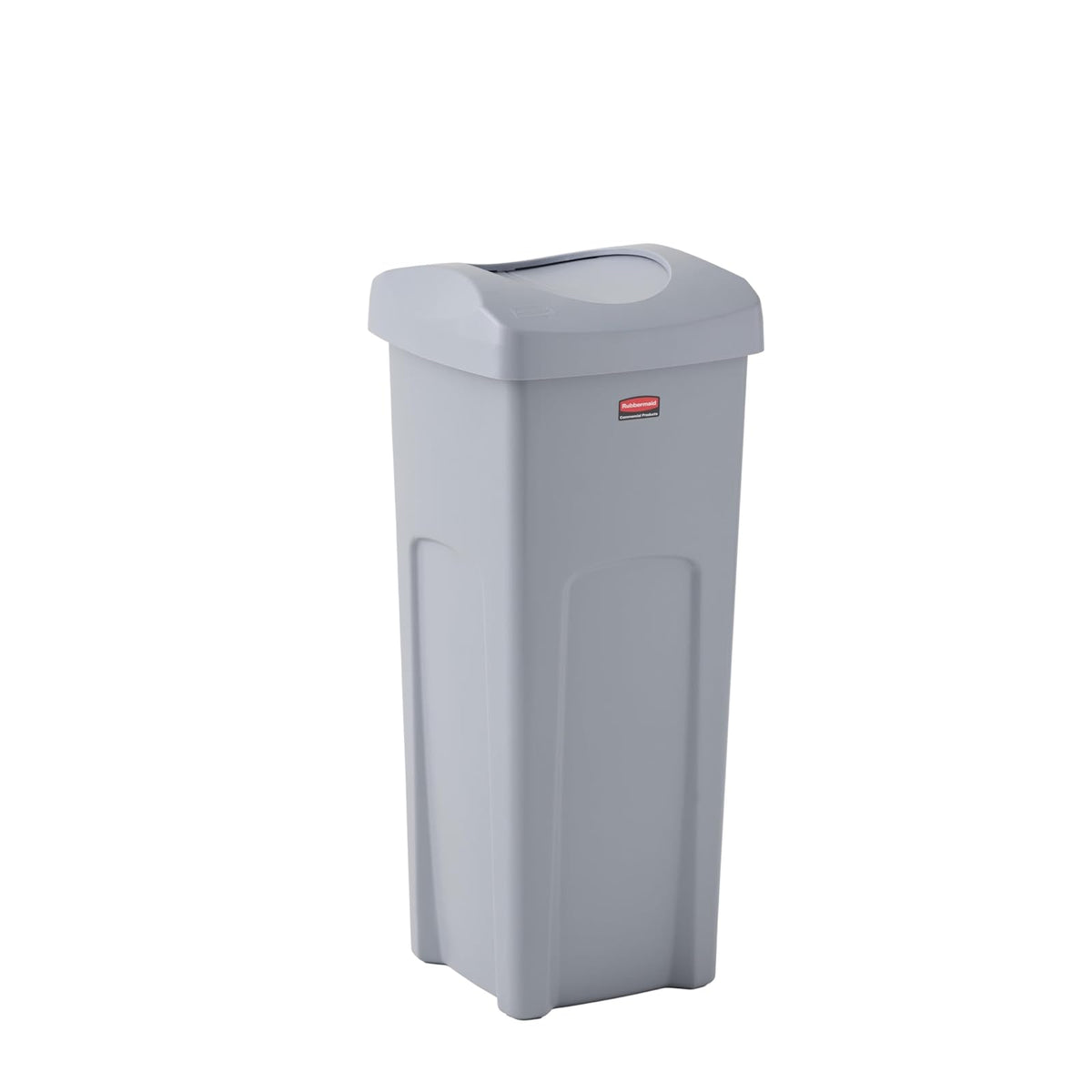 Rubbermaid Commercial Products Untouchable® – Contenedor Cuadrado con Tapa Abatible sin Contacto, Bote con Canales de Ventilación para una Fácil Extracción de Bolsas, Capacidad de 87 L, Gris 2143862