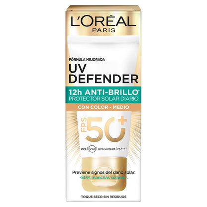 L'Oréal Paris Protector Solar Diario FPS50+ UV Defender Anti-Brillo Tono Medio, 40ml