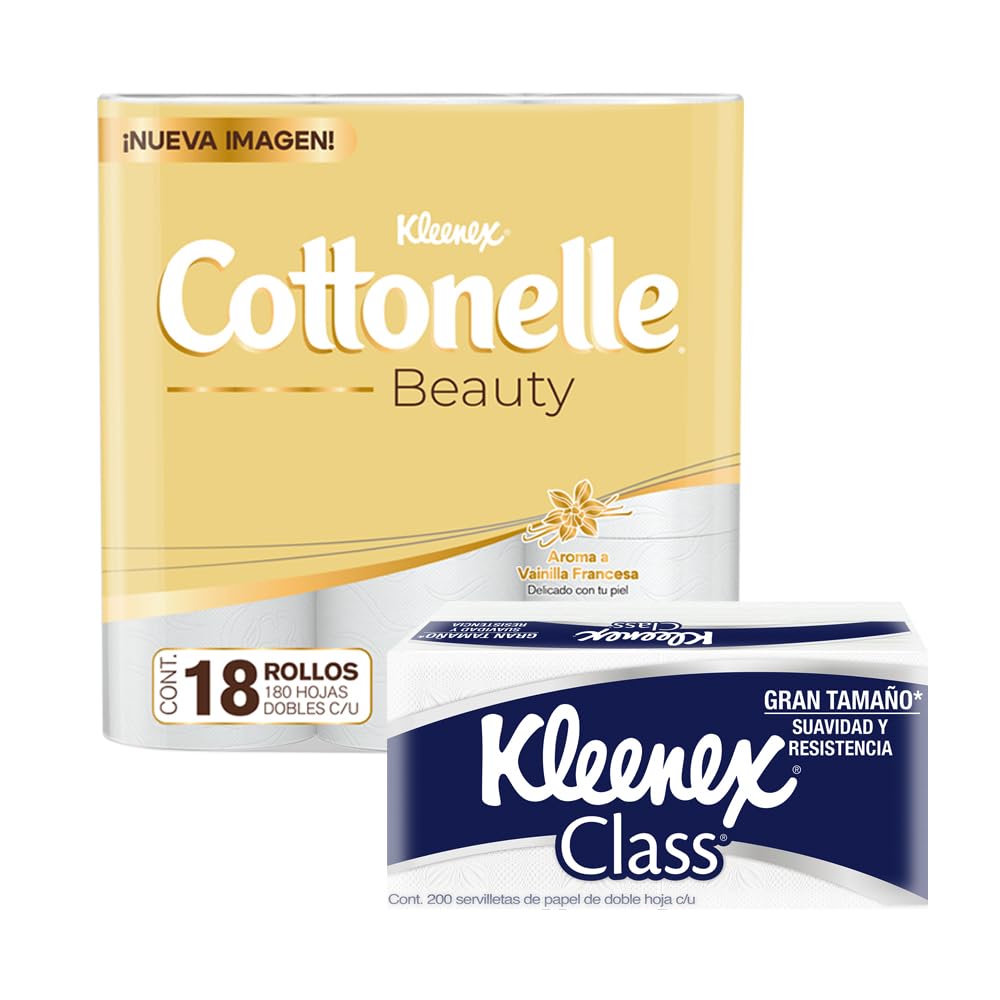 Papel Higiénico Kleenex Cottonelle Beauty 18 + Servilletas Kleenex Class