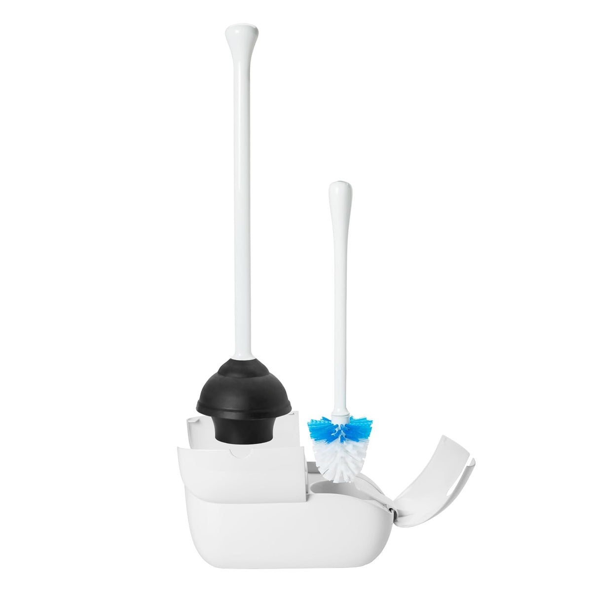 OXO Good Grips Juego de cepillo y destapacaño para baño | Recipiente que ahorra espacio, apoyo para puertas abiertas, cerdas resistentes, esencial para baño, ideal para baños pequeños