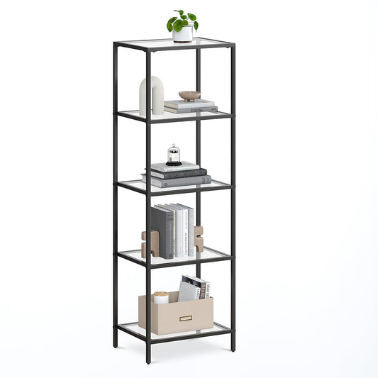 VASAGLE Estantería de Cristal de 5 Niveles, Librería, Expositor, 30 x 40 x 124.5 cm, Baño, Salón, Dormitorio, Oficina, Negro MLGT029B61