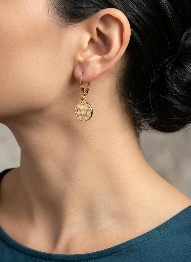 Napier Classics Arete de Gota Disco Metal Martillado Dorado