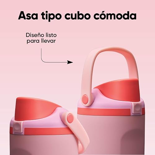 Owala FreeSip Sway Botella de agua aislada de acero inoxidable con boquilla bidireccional, popote integrado y asa tipo cubo, 40 oz, libre de BPA, a prueba de fugas, Pastel De Ángel Rosa