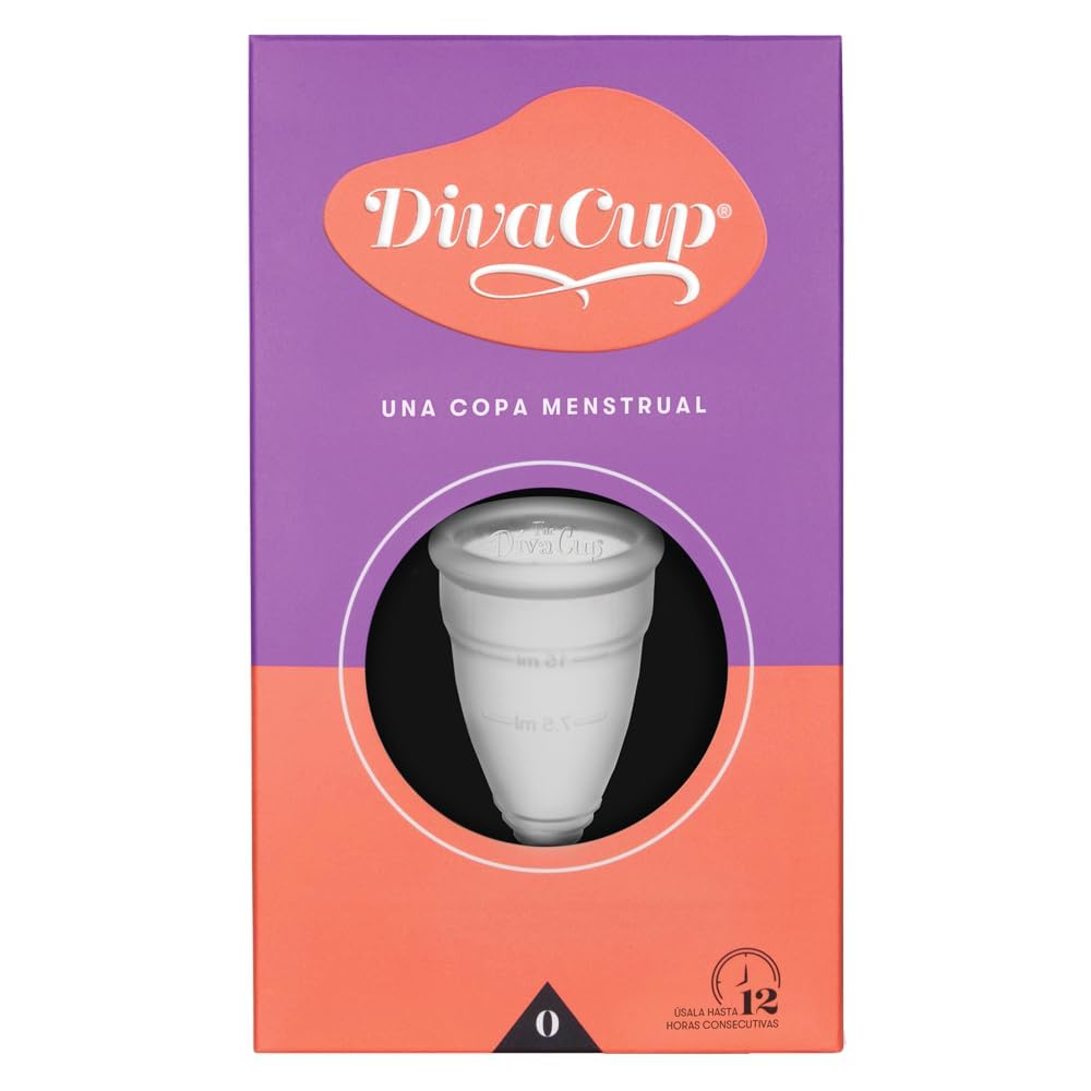 DivaCup Copa Menstrual Reutilizable Modelo 0 – 100% Silicona Médica, Hasta 12 Horas de Protección, Sin BPA ni Látex, Ecológica y Cómoda para Uso Diario