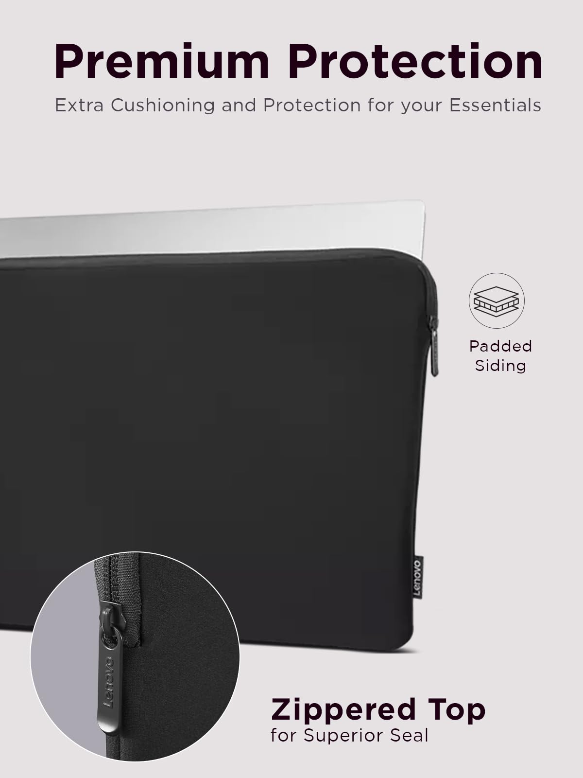 Lenovo Basic - Funda para portátil de 11 Pulgadas, Compatible con MacBook Air/Pro, Material de Neopreno, Forro Polar Suave, Apertura Superior con Cierre, Color Negro