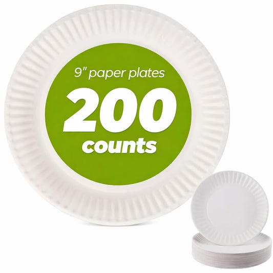 Concession Essentials - Plato de papel de 9 pulgadas sin revestimiento, color blanco, 200 unidades
