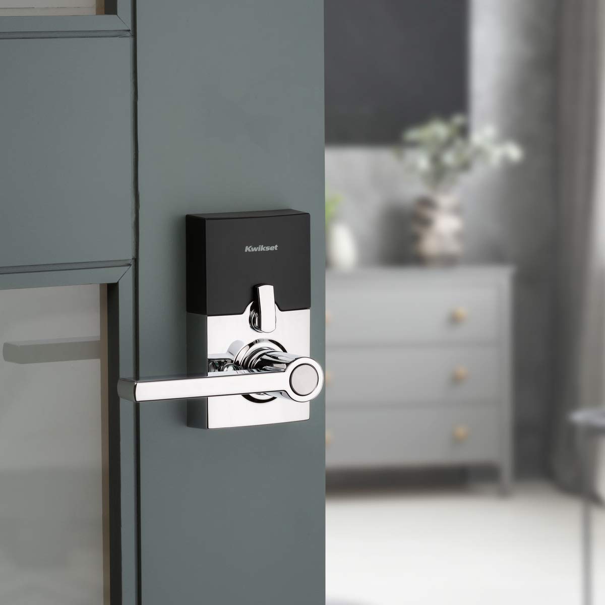 Kwikset SmartCode 917 - Teclado sin llave, cerradura electrónica residencial contemporánea, cerrojo de seguridad con manija de puerta Halifax y seguridad SmartKey, cromo pulido