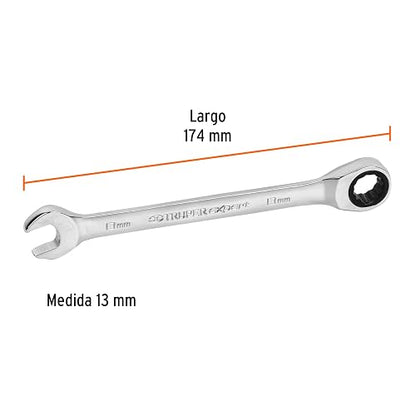 Truper Expert LL-2013MX, Llave combinada con matraca, 13 x 174 mm