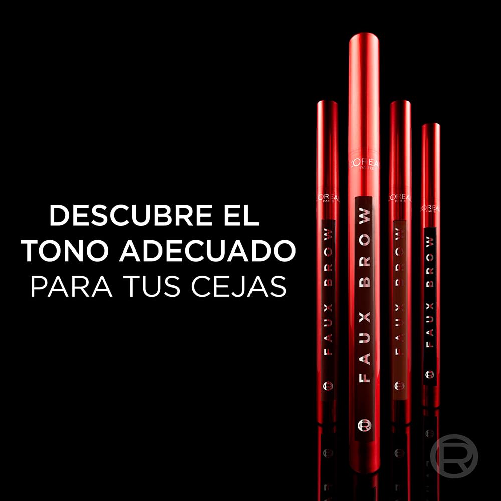 L'Oréal Paris Faux Brow Delineador de Cejas, Efecto 3D, Resistente al Agua, Larga Duracion y Acabado Natural, con Micro Aplicador de 2 Puntos, Tono Café - Brunette, 1ml.