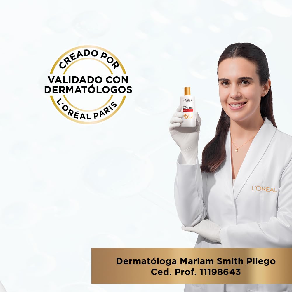 L'Oréal Paris Protector solar facial FPS50+ UV Defender Fluido Invisible Tono Claro, 40ml - Protección solar facial ultra ligero, -50% manchas y -30% arrugas debidas al sol, con Ácido Hialurónico