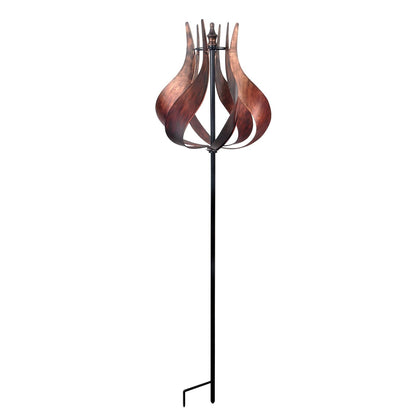 Peaktop 3016387 Outdoor Tulip Kinetic Windmill With Metal Stake Tangerine