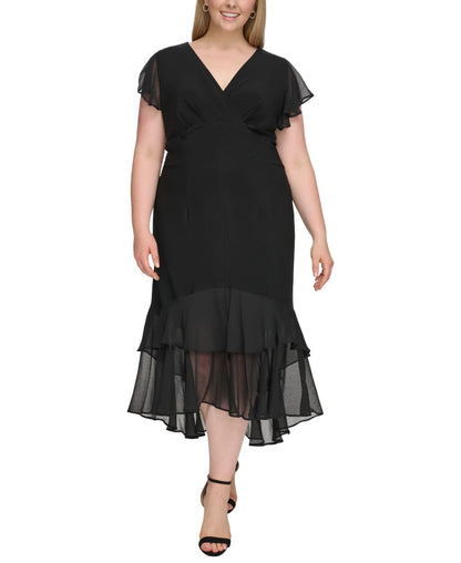 Tommy Hilfiger - Vestido de Falda escalonada de Manga Alta y Baja para Mujer