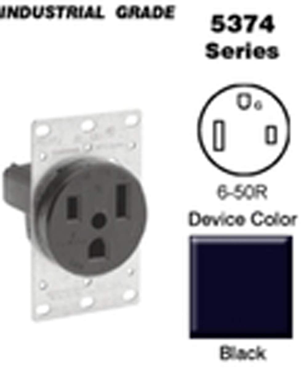 Leviton 05374-S00, Contato sencillo de entrada recta, Grado Industrial, Conexión a tierra, Cableado lateral, 50 A, 250 V