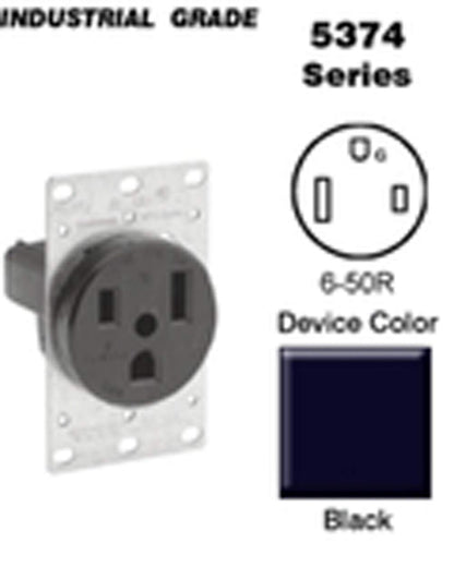 Leviton 05374-S00, Contato sencillo de entrada recta, Grado Industrial, Conexión a tierra, Cableado lateral, 50 A, 250 V